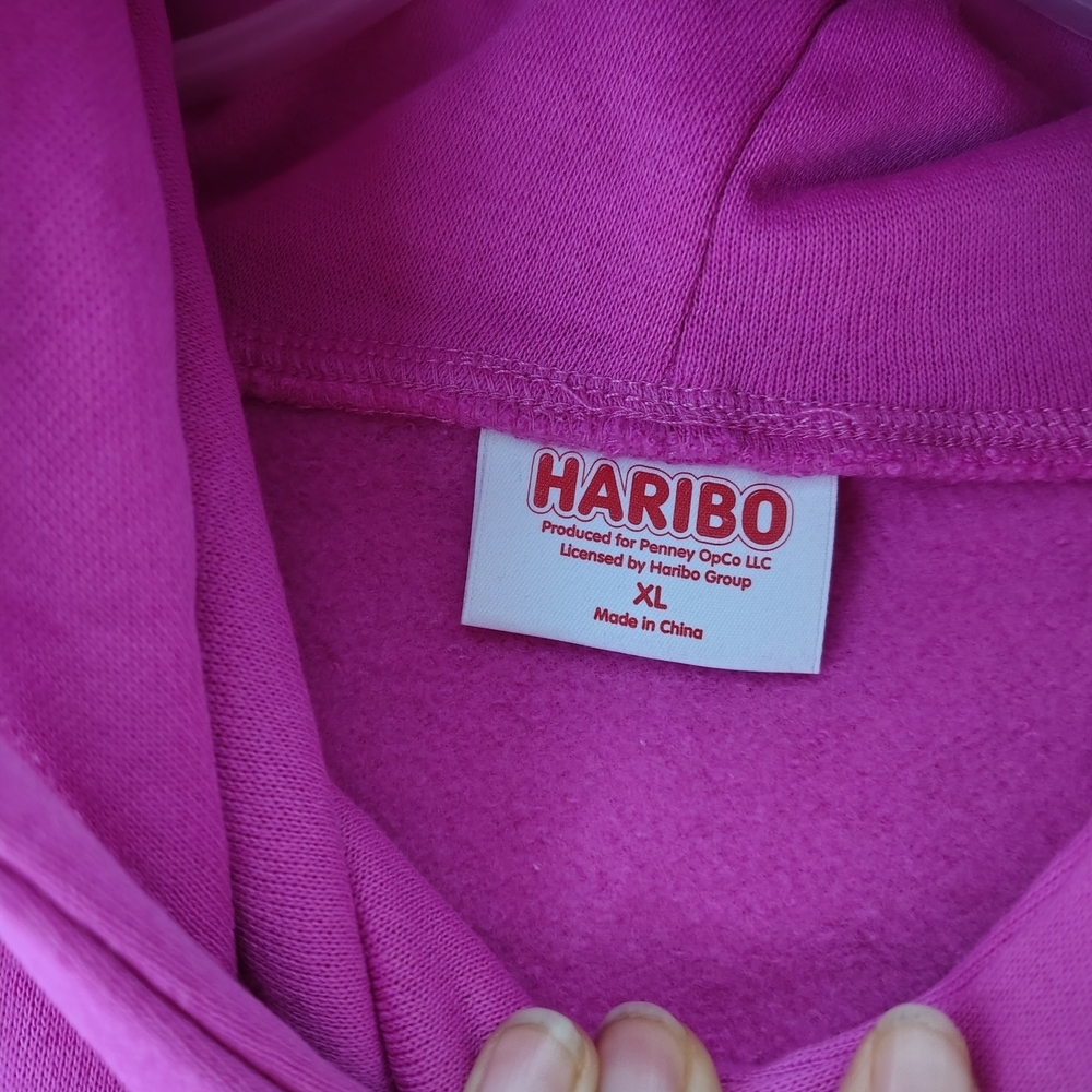 Haribo Gummy Bear Pink Hoodie Girls XL (16) Fleece Lined Pullover Cute Ears NWT - Picture 10 of 13